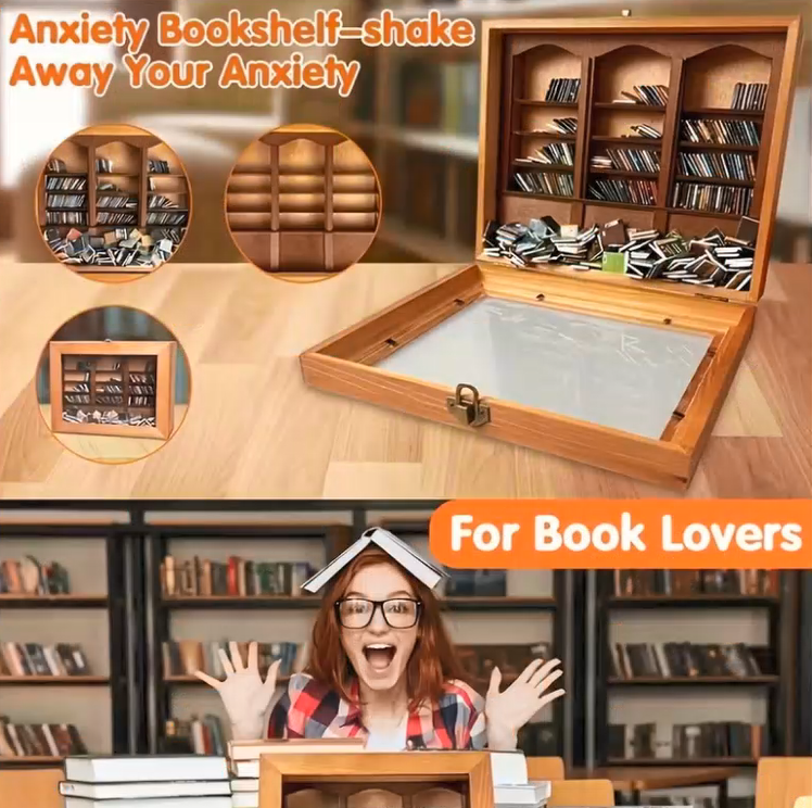 Anxiety Bookshelf Miniature Display Shelf,Contains 200 Miniature Book Models
