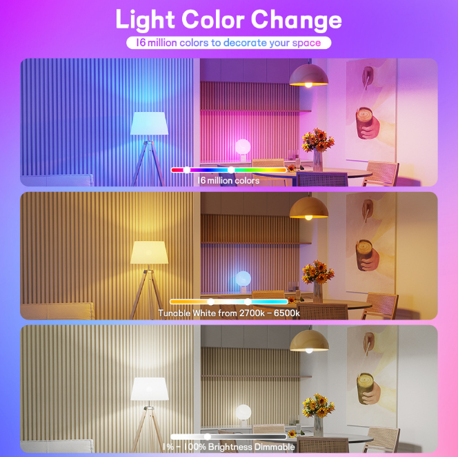 10W B22 WiFi Bluetooth Smart Bulb RGB Voice Control