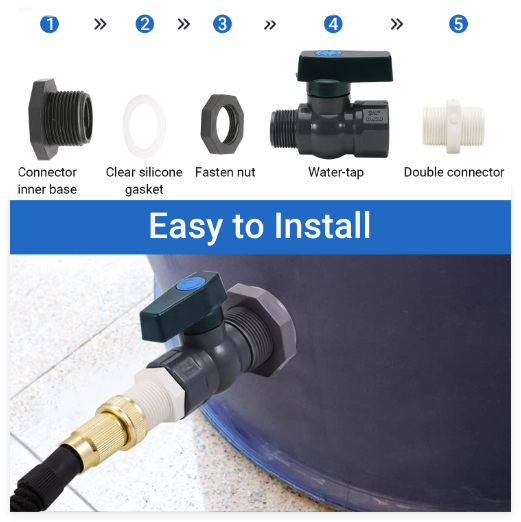 Rain Bucket Faucet Kit with Hole Saw 4pcs PVC Partition Fitting