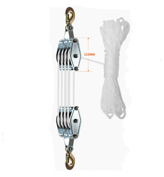4-Wheel Metal Block Tackle Pulley System 20m