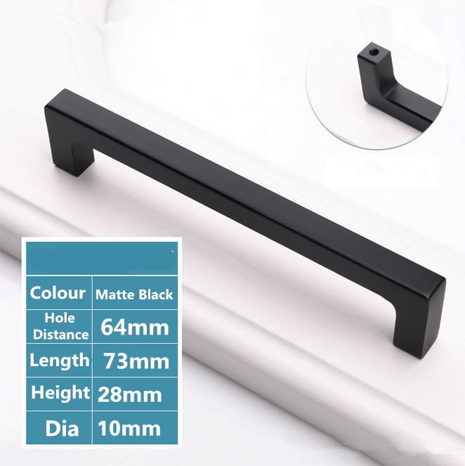 64MM Kitchen Cabinet Handle Drawer Black Cupboard Knob - salelink.co.nz