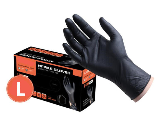 100x Disposable Nitrile Gloves Latex Powder Free Black Large - salelink.co.nz