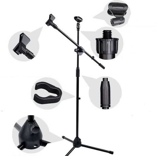 Telescopic Boom Microphone Stand Adjustable Mic Holder Tripod Two Clip 1 to 2 M