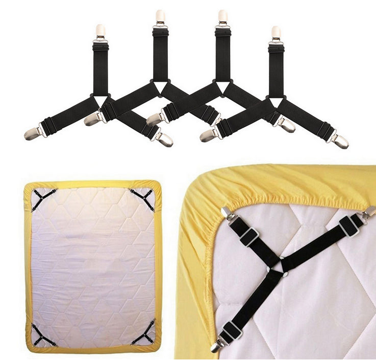 4pcs Triangle Fitted Sheet Strap Clips Grippers Mattress Bed Suspenders Holder