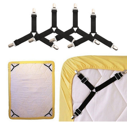 4pcs Triangle Fitted Sheet Strap Clips Grippers Mattress Bed Suspenders Holder