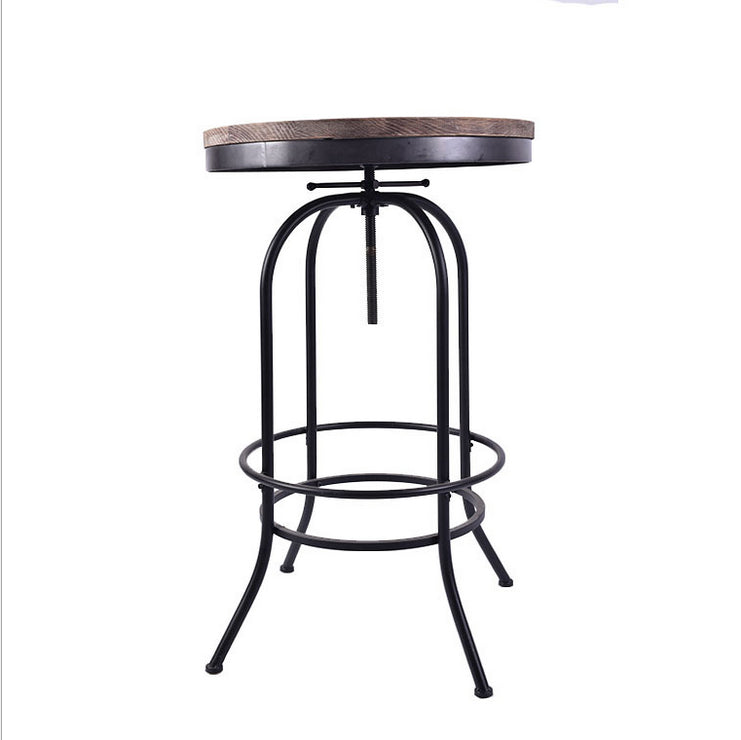 Vintage Industrial Bar Table Round Adjustable Retro Solid Wood Metal Legs