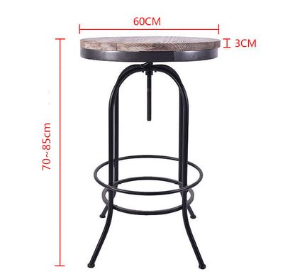 Vintage Industrial Bar Table Round Adjustable Retro Solid Wood Metal Legs