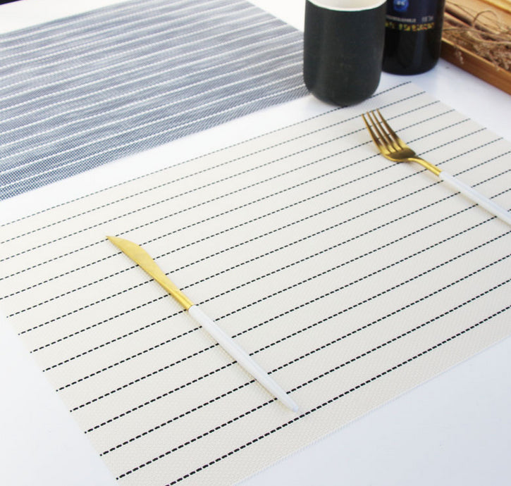 Pack of 4 Stripe Placemats Tableware Pad Dining - White - salelink.co.nz