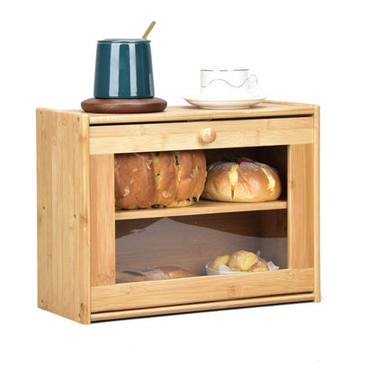Bamboo Bread Bin w/Clear Window Double Layer Large