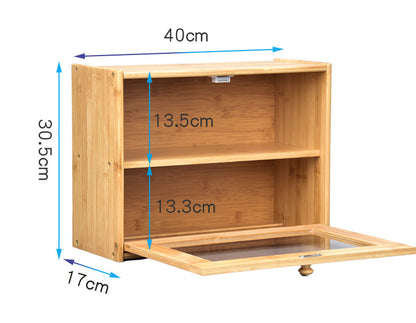 Bamboo Bread Bin w/Clear Window Double Layer Large