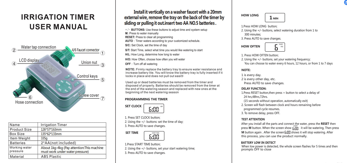 Automatic Water Timer Irrigation Controller Digital Watering Tap Timer Garden