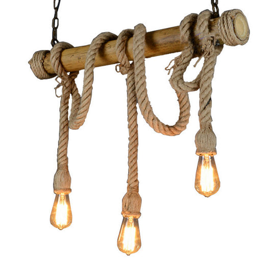Bamboo Rope Hanging Pendant Light 3 Heads
