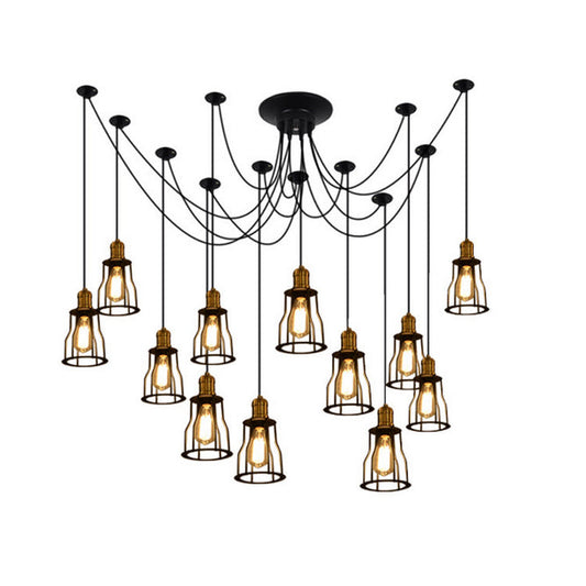 12 Heads Ceiling Lamp Vintage Industrial Cage Light