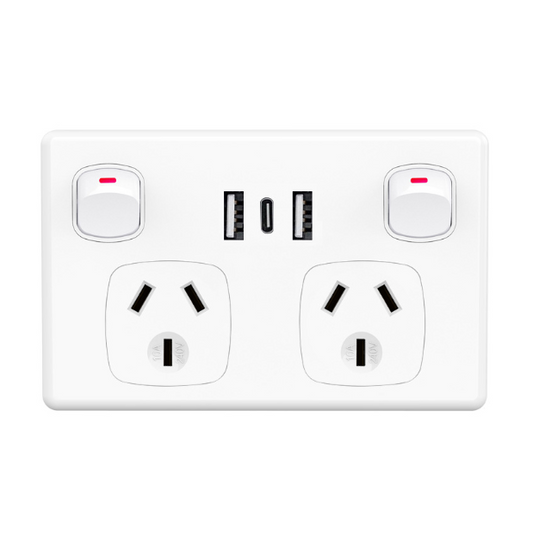 USB Type C Wall Socket Power Point - White - salelink.co.nz