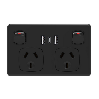 USB Type C Wall Socket Power Point - Black - salelink.co.nz