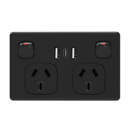 USB Type C Wall Socket Power Point - Black - salelink.co.nz