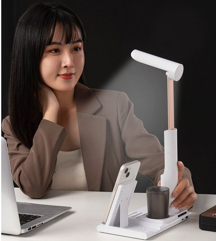 Desk Lamp with Wireless Charging and Pen Holder White