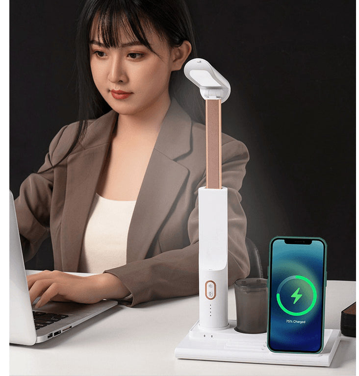 Desk Lamp with Wireless Charging and Pen Holder White
