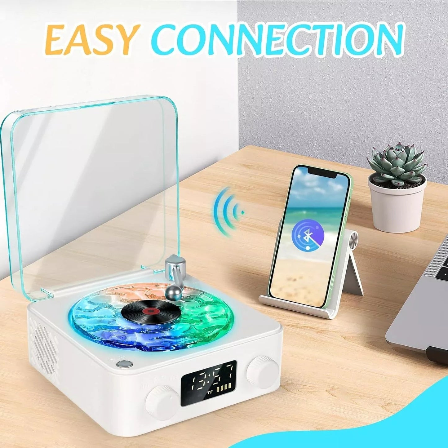 Vintage Record Player with Wireless Speaker