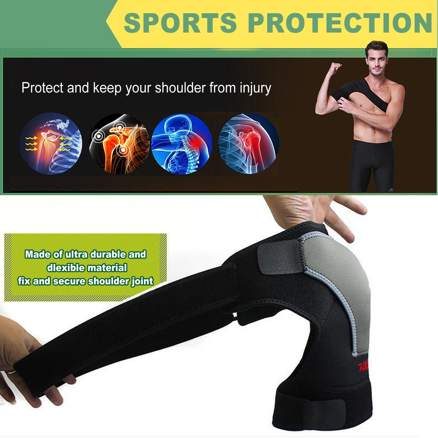Right Shoulder Adjustable Support Brace Compression Strap Heat Patch Protection Sports