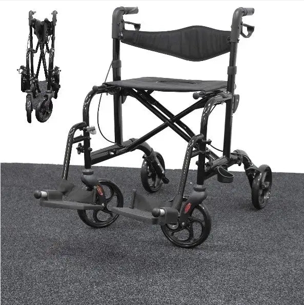 Transport Four Wheel  Rollator (RO533) Black Colour - Babyonline