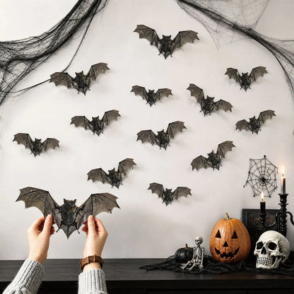 12-Piece 3D Realistic Bat Wall Decorations – Halloween Window & Party Décor