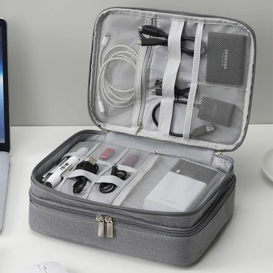 3-Layer Electronics Travel Organiser Bag – Waterproof Cable & Gadget Storage Case