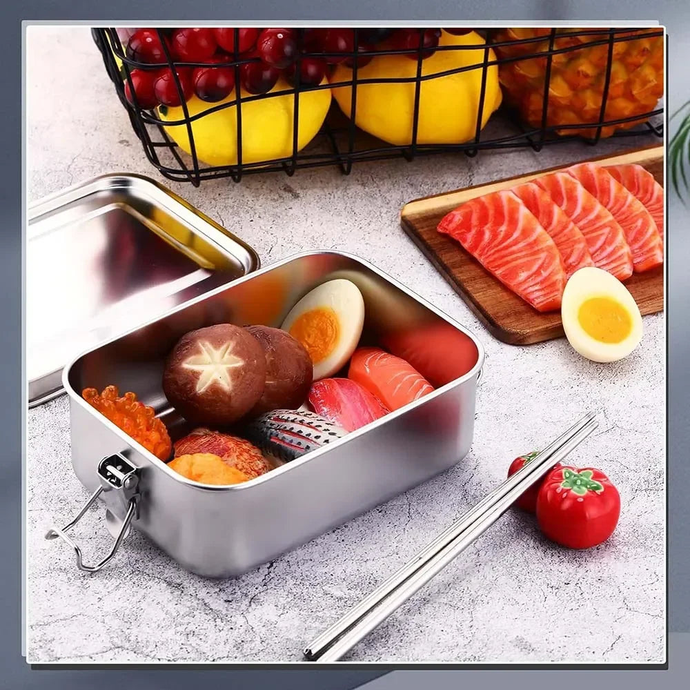 Stainless Steel Bento Lunch Box – Leak-Resistant Food Storage Container with Lockable Clips