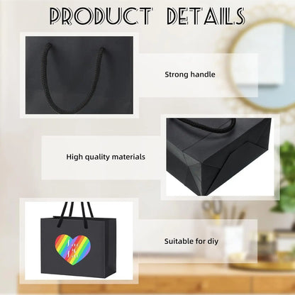 10 Pack Black Paper Gift Bags with Rope Handles – Small Boutique & Party Gift Bags (12 × 6 × 10cm)