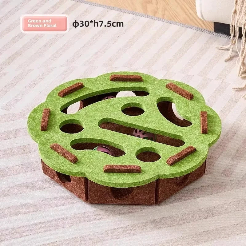 Interactive Cat Puzzle Toy – Felt Play Box with Ball Track & Scratcher