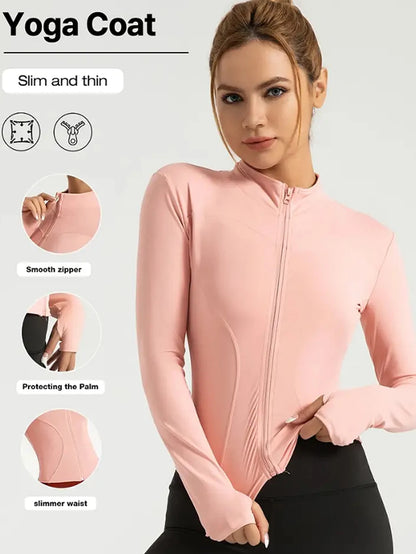 Women's Quick-Dry Fitness Jacket – Long Sleeve Zip-Up Pilates & Activewear Top