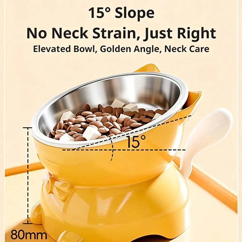 Elevated Tilted Stainless Steel Cat Bowl – Raised Whisker-Friendly Pet Feeder