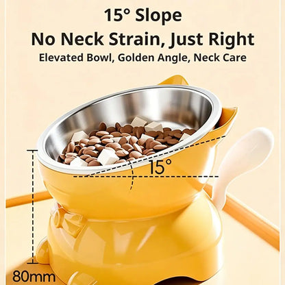 Elevated Tilted Stainless Steel Cat Bowl – Raised Whisker-Friendly Pet Feeder