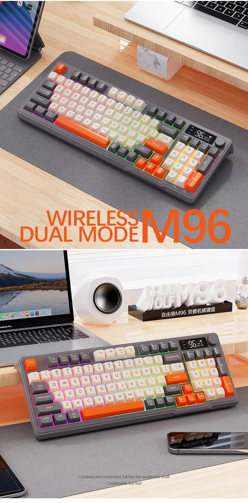 M96 Wireless Gaming Keyboard – Smart Screen Mechanical-Style Keyboard