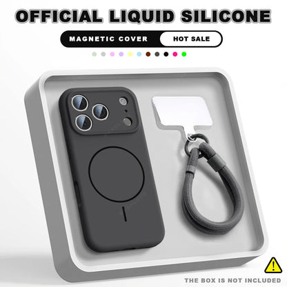 MagSafe Silicone Case with Wrist Strap – Magnetic Lanyard Cover for iPhone