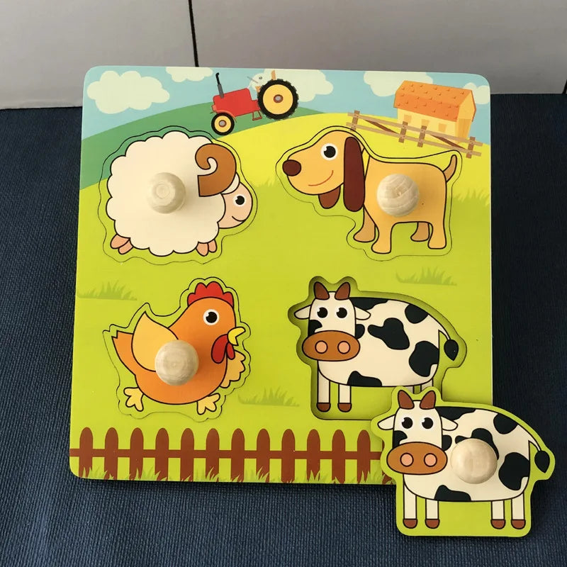Montessori Wooden Animal Puzzle Board – Educational Learning Toy (1–3 Years)
