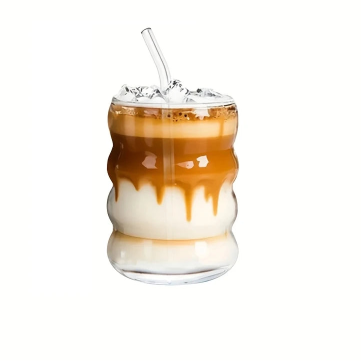 Wave Glass Cup with Straw 300ml