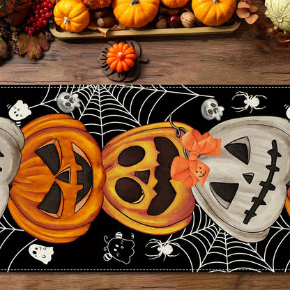 Halloween Table Runner – Pumpkin, Bat & Skull Party Table Décor