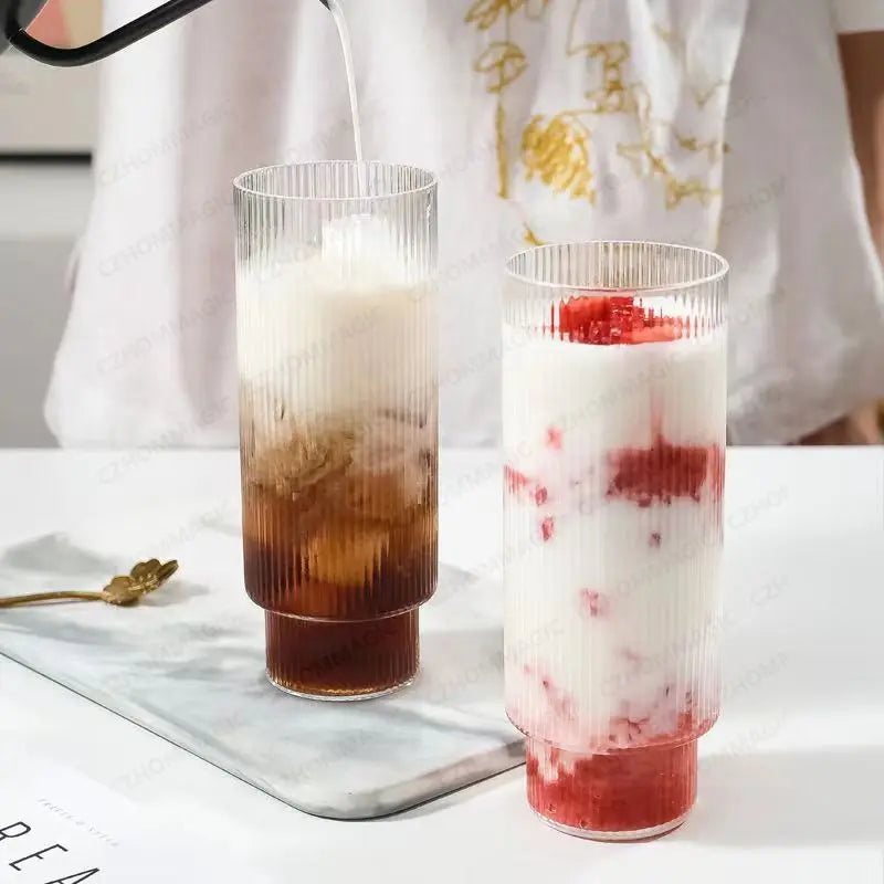 Vintage Ribbed Glass Cups – Heat-Resistant Coffee & Drink Tumblers