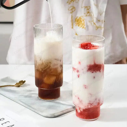 Vintage Ribbed Glass Cups – Heat-Resistant Coffee & Drink Tumblers