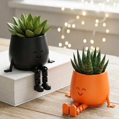 Smiling Face Planter with Flexible Legs – Cute Succulent & Cactus Desk Pot