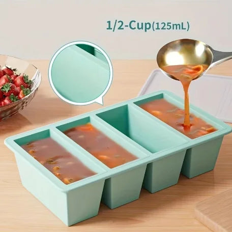 4-Cavity Silicone Freezer Tray with Lid – Soup, Broth & Sauce Portion Storage