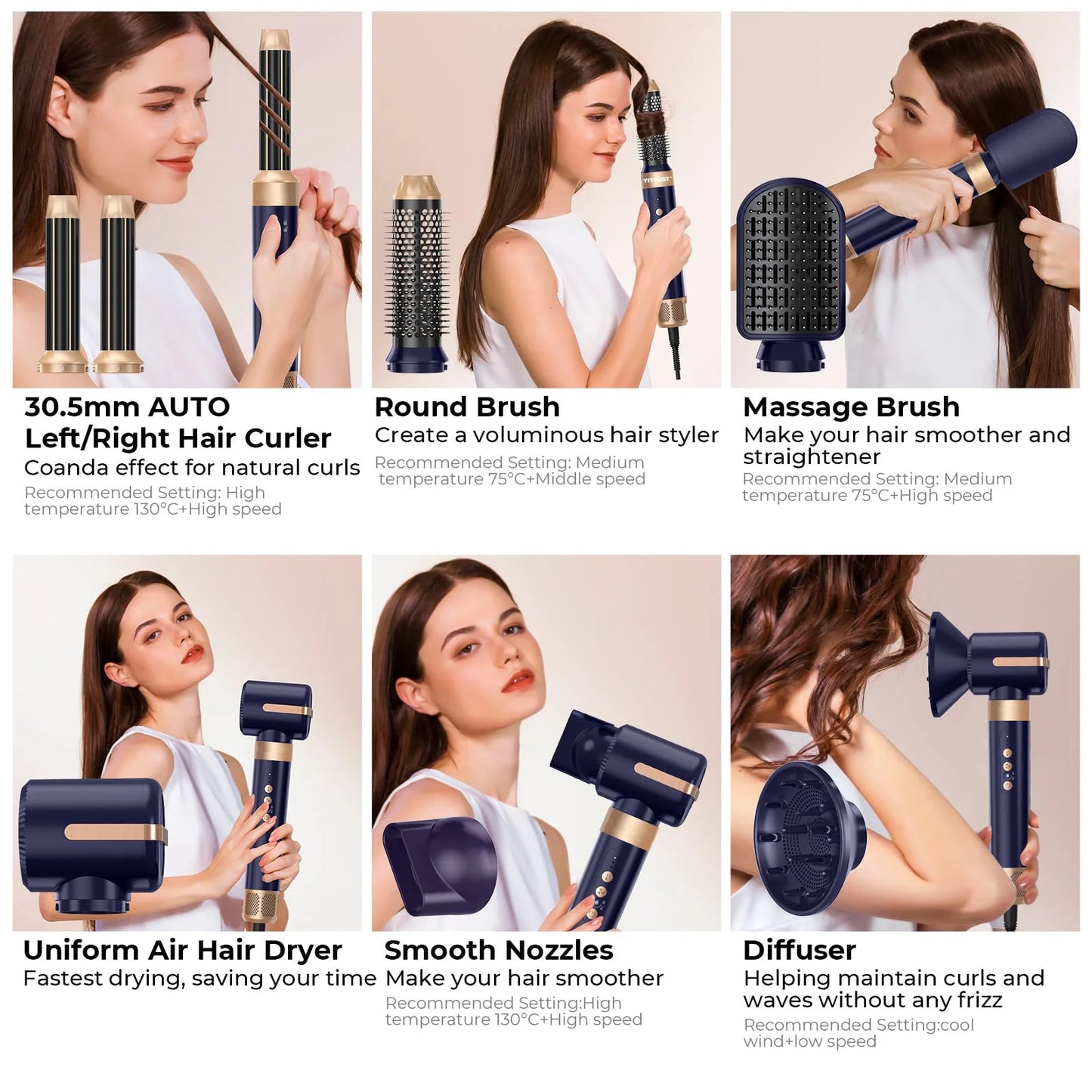 7-in-1 Hot Air Styler & Hair Dryer Brush Set – Multi-Styling Hair Tool