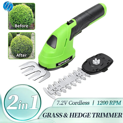 2-in-1 Cordless Hedge Trimmer & Grass Shears – Rechargeable 7.2V Garden Trimmer