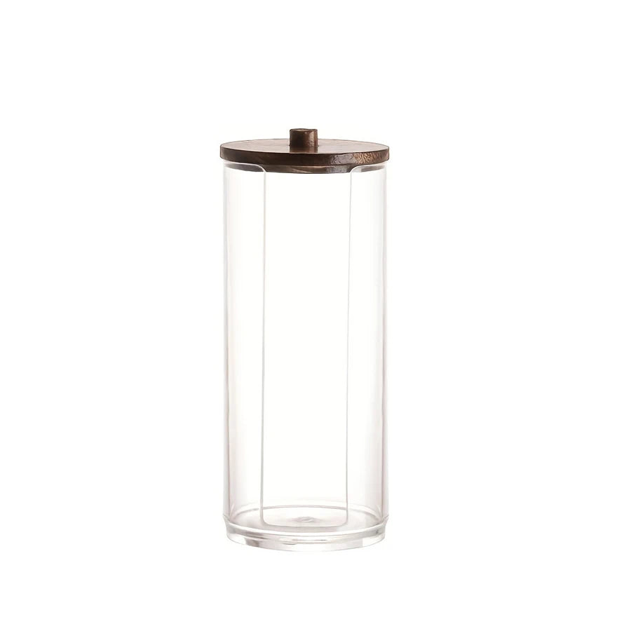 Clear Bathroom Storage Organiser with Wooden Lid – Cotton Swab, Cotton Ball & Makeup Pad Holders (1 or 3 Pack)
