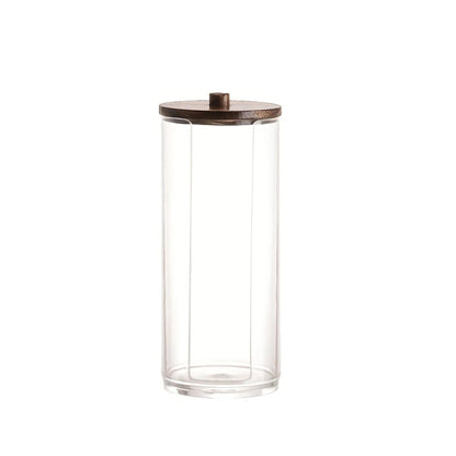 Clear Bathroom Storage Organiser with Wooden Lid – Cotton Swab, Cotton Ball & Makeup Pad Holders (1 or 3 Pack)