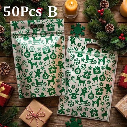 50-Pack Resealable Christmas Gift Bags – Santa Zip Lock Treat Bags with Handles