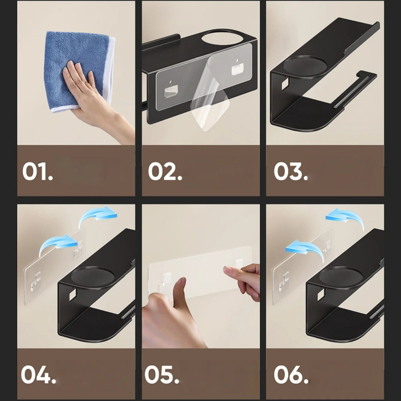 Self-Adhesive Toilet Paper Holder with Phone Shelf – Stainless Steel Wall Mount