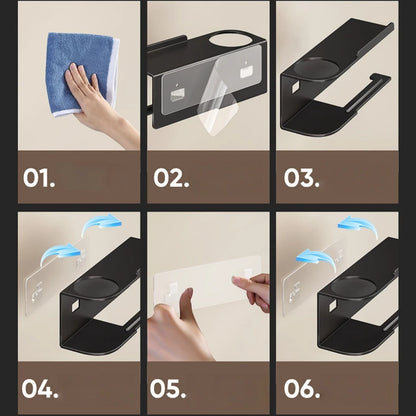 Self-Adhesive Toilet Paper Holder with Phone Shelf – Stainless Steel Wall Mount