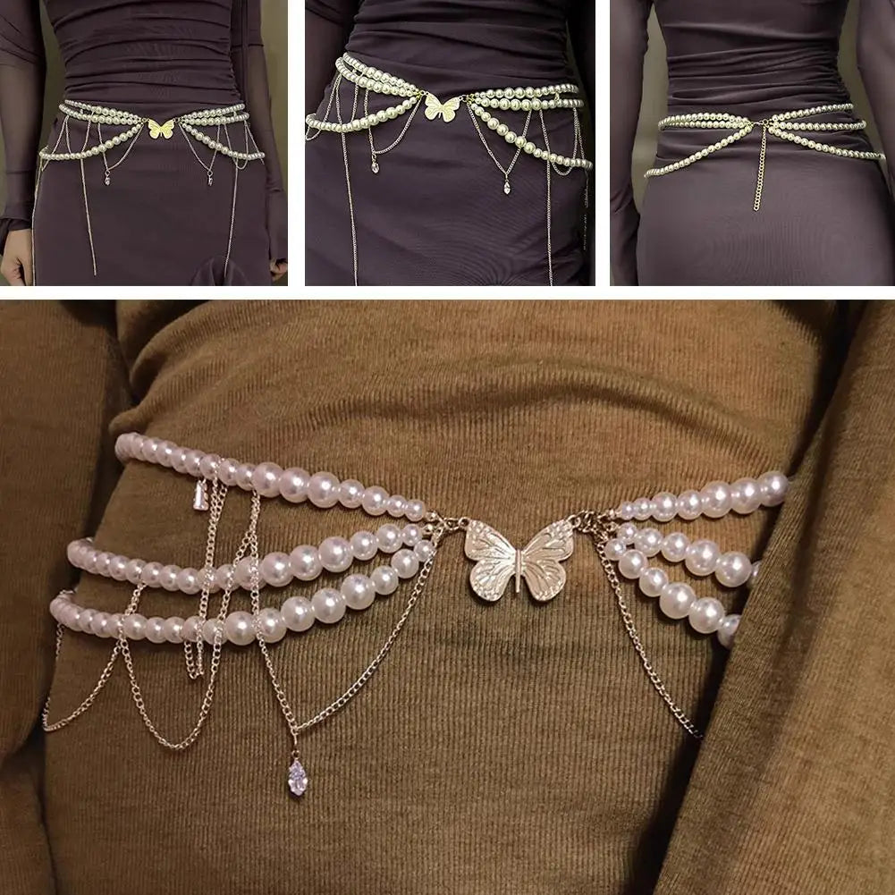 Y2K Layered Pearl Waist Chain
